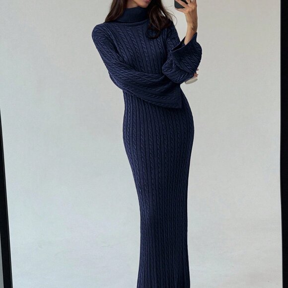 blue cable knit dress Blue and ivory ditsy floral off shoulder midi dress